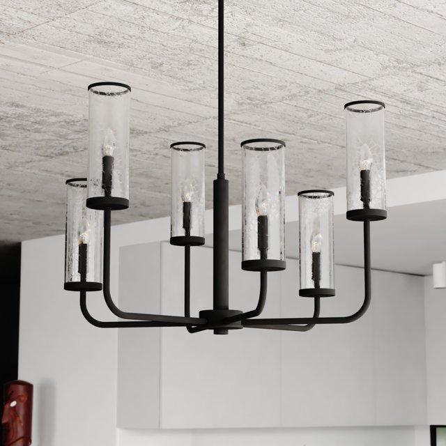 VAXCEL Glencoe 6 Light Matte Black Multi-Level Chandelier Clear Crackle Glass