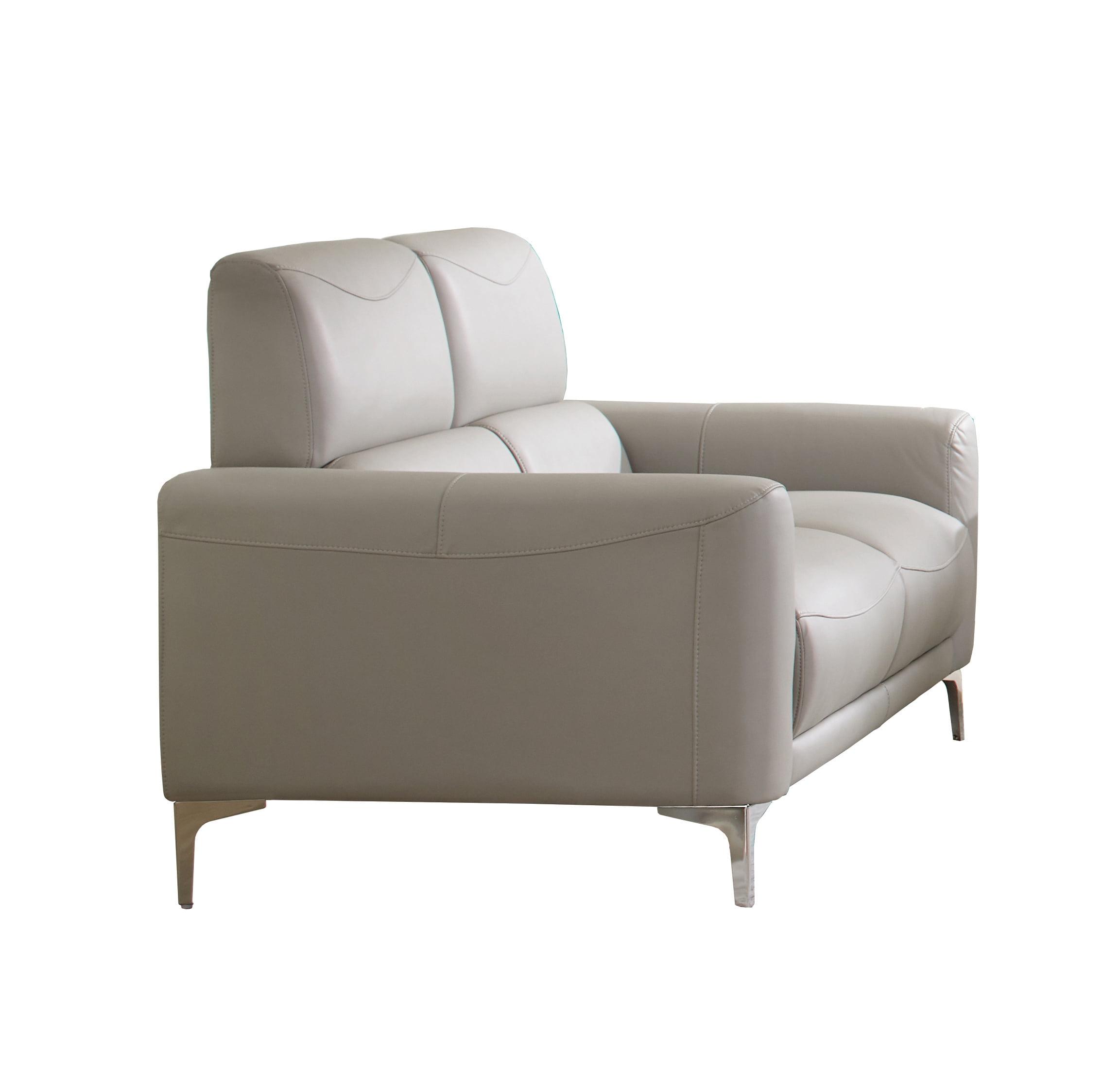 Contemporary 62'' Gray Faux Leather Loveseat with Silver Metal Legs