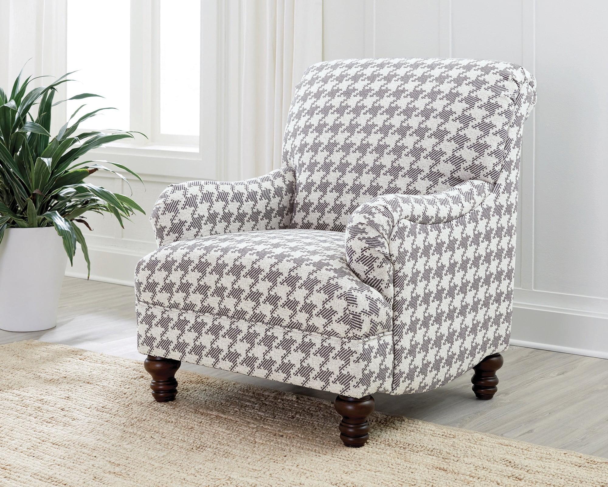 Transitional Glenn Houndstooth Gray Wood Accent Chair