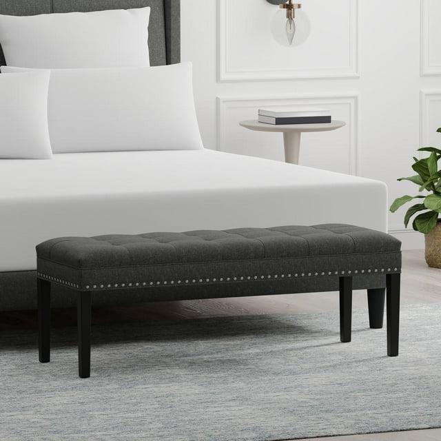 Glenwillow Home 46.5" Upholstered Bench with Nailhead Trim and Wood Legs in Dark Gray