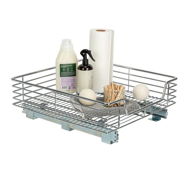 Glidez Multipurpose Chrome-Plated Steel Pull-Out/Slide-Out Storage Organizer for Under Cabinet Use - 1-Tier Design - Chrome