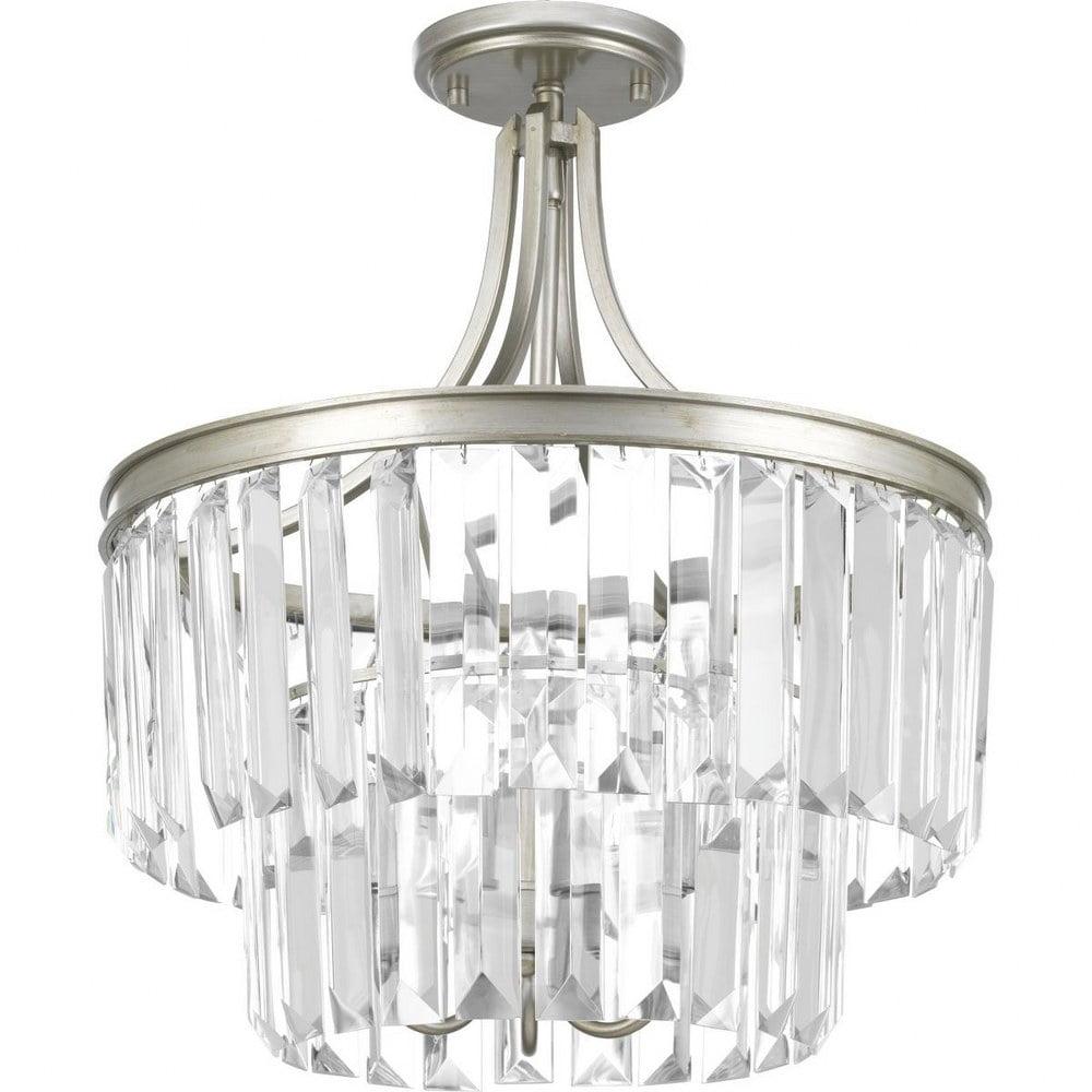 Progress Lighting Glimmer 3-Light Semi-Flush Ceiling Light, Silver Ridge, Prismatic Glass Shade