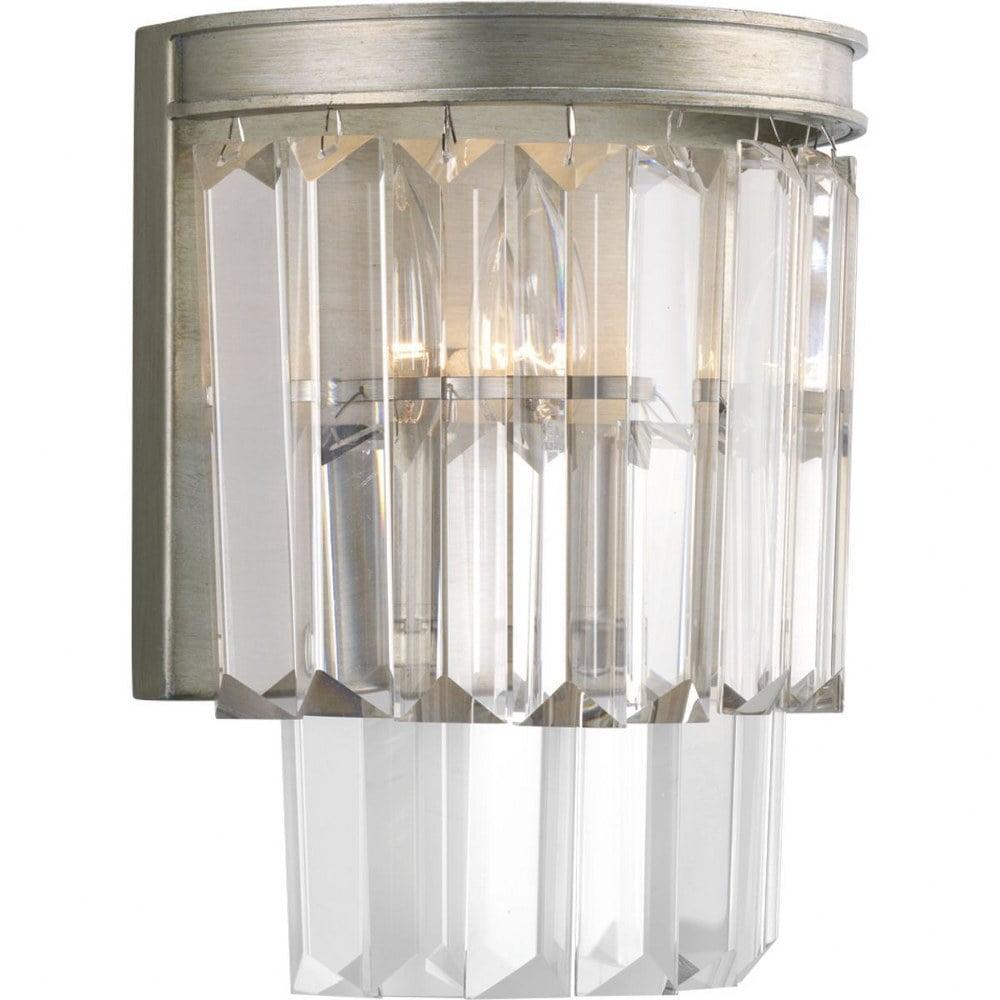 Progress Lighting Glimmer 2-Light Wall Sconce, Silver Ridge, Prismatic Glass Shade