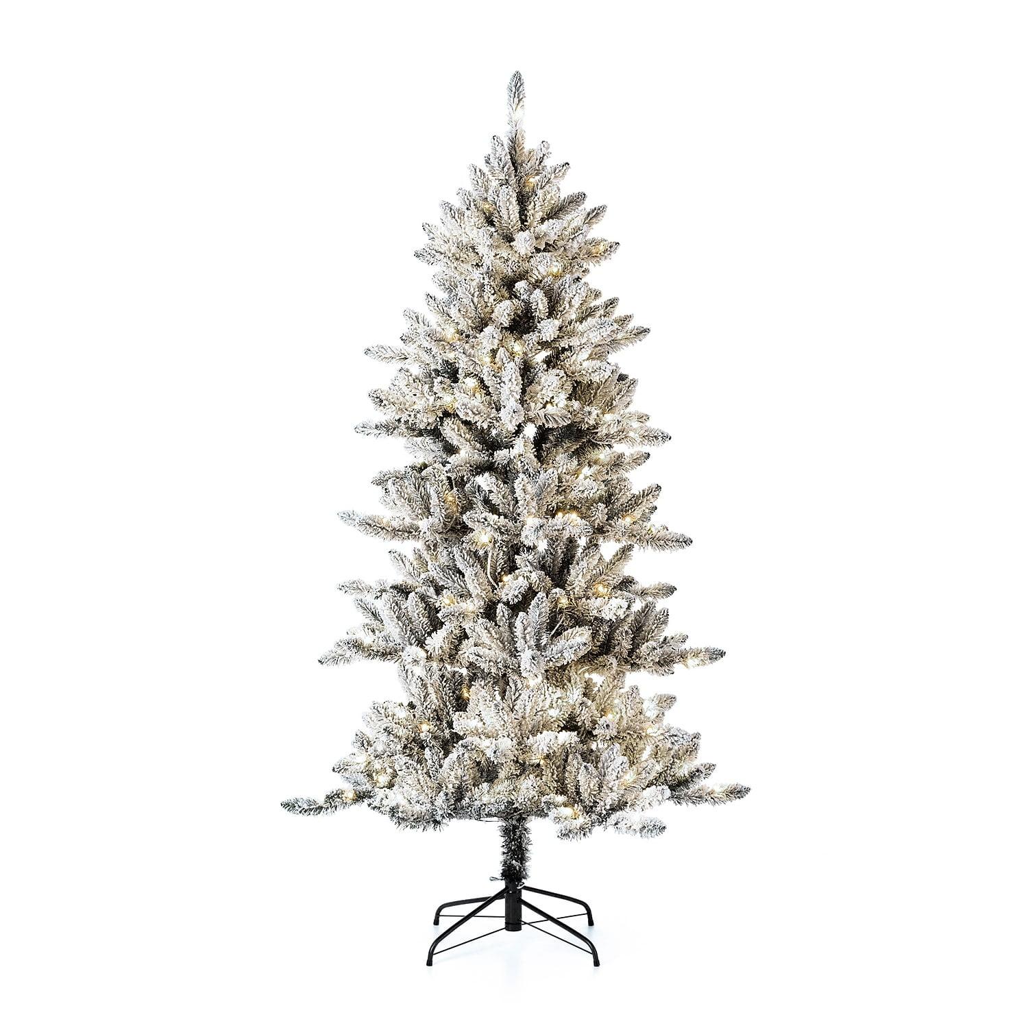 Glitz Design Glitzhome 6ft Pre-Lit Flocked Slim Fir Artificial Christmas Tree with 300 Warm White