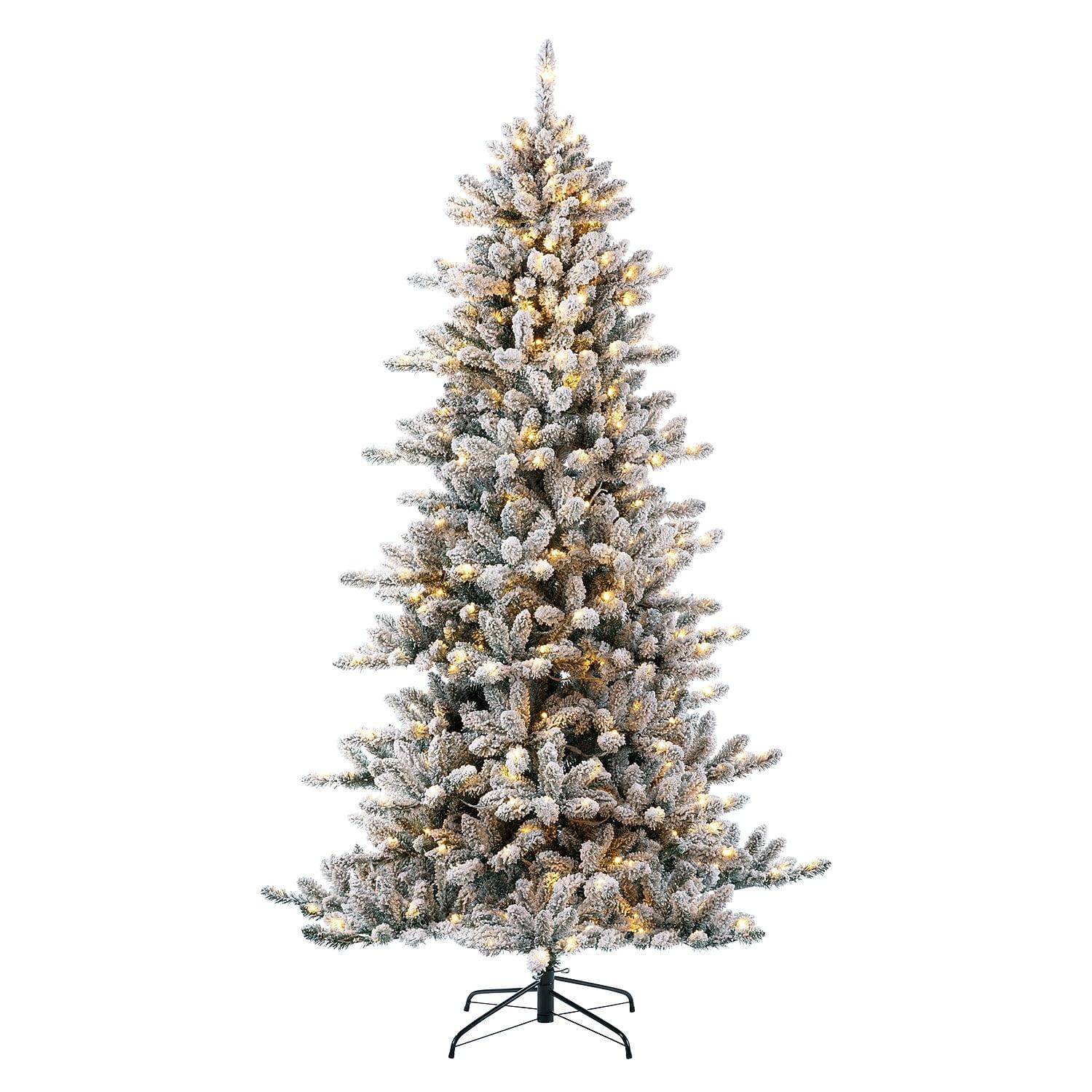 Glitz Design Glitzhome 7.5ft Pre-Lit Snow Flocked Fir Christmas Tree with 400 Warm White Lights