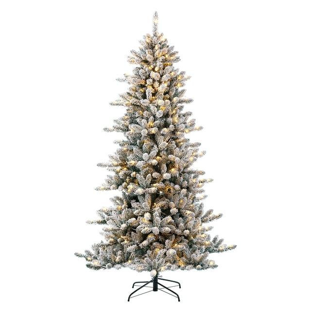 Glitz Design Glitzhome 7.5ft Pre-Lit Snow Flocked Fir Christmas Tree with 400 Warm White Lights