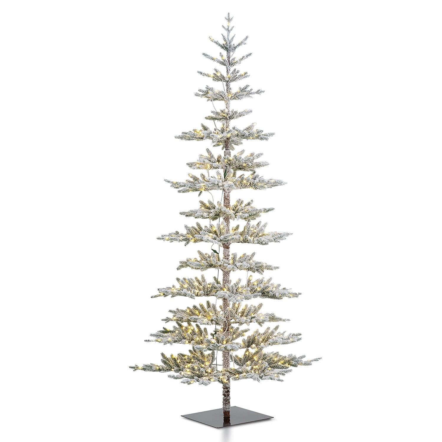 9ft Flocked Pine Artificial Christmas Tree with Warm White Lights