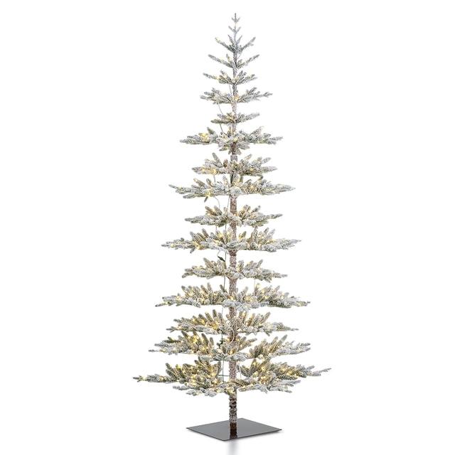 Glitz Design Glitzhome 9ft Deluxe Pre-Lit Flocked Pine Artificial Christmas Tree with 650 Warm White