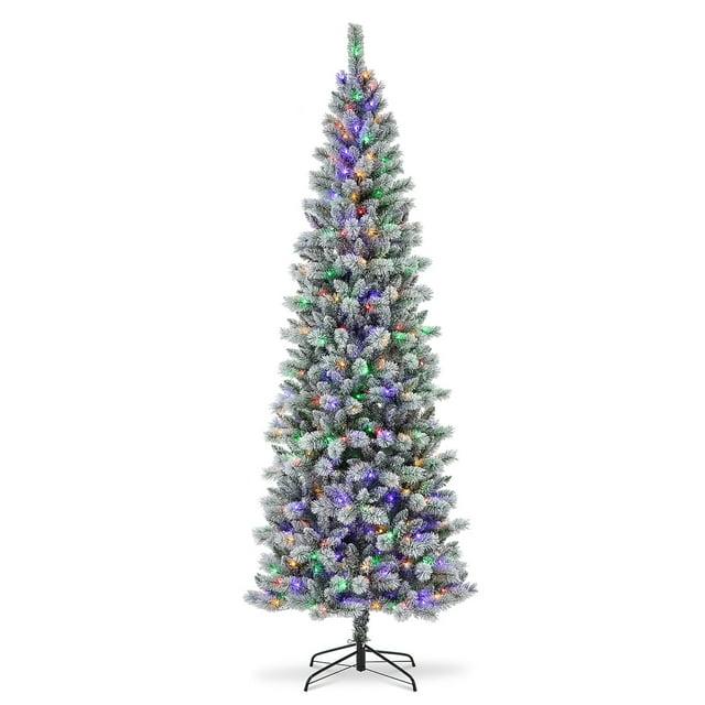 The Twillery Co.® Slender Flocked Pine Christmas Tree with LED Lights