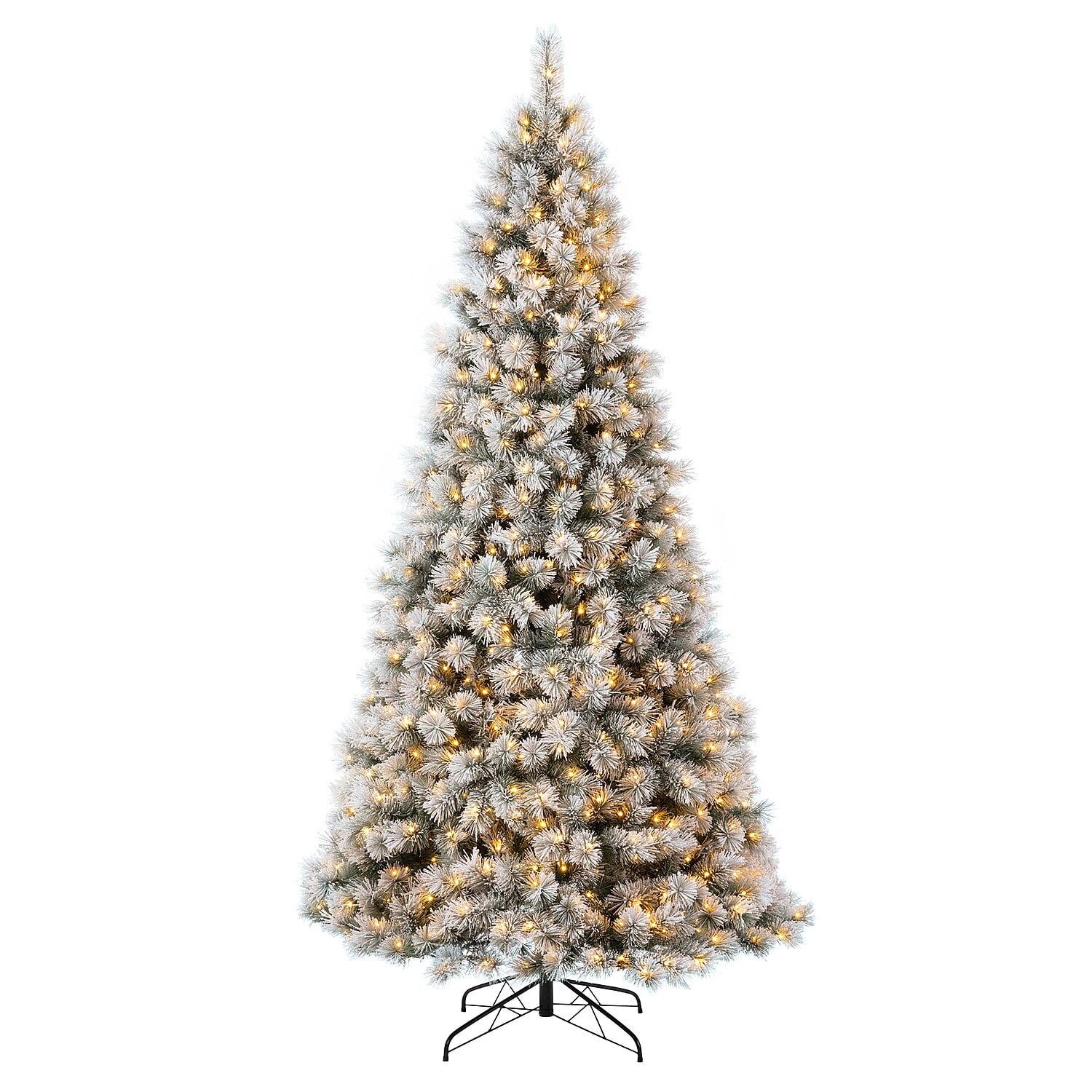 9ft White Flocked Spruce Christmas Tree with Warm LED Lights