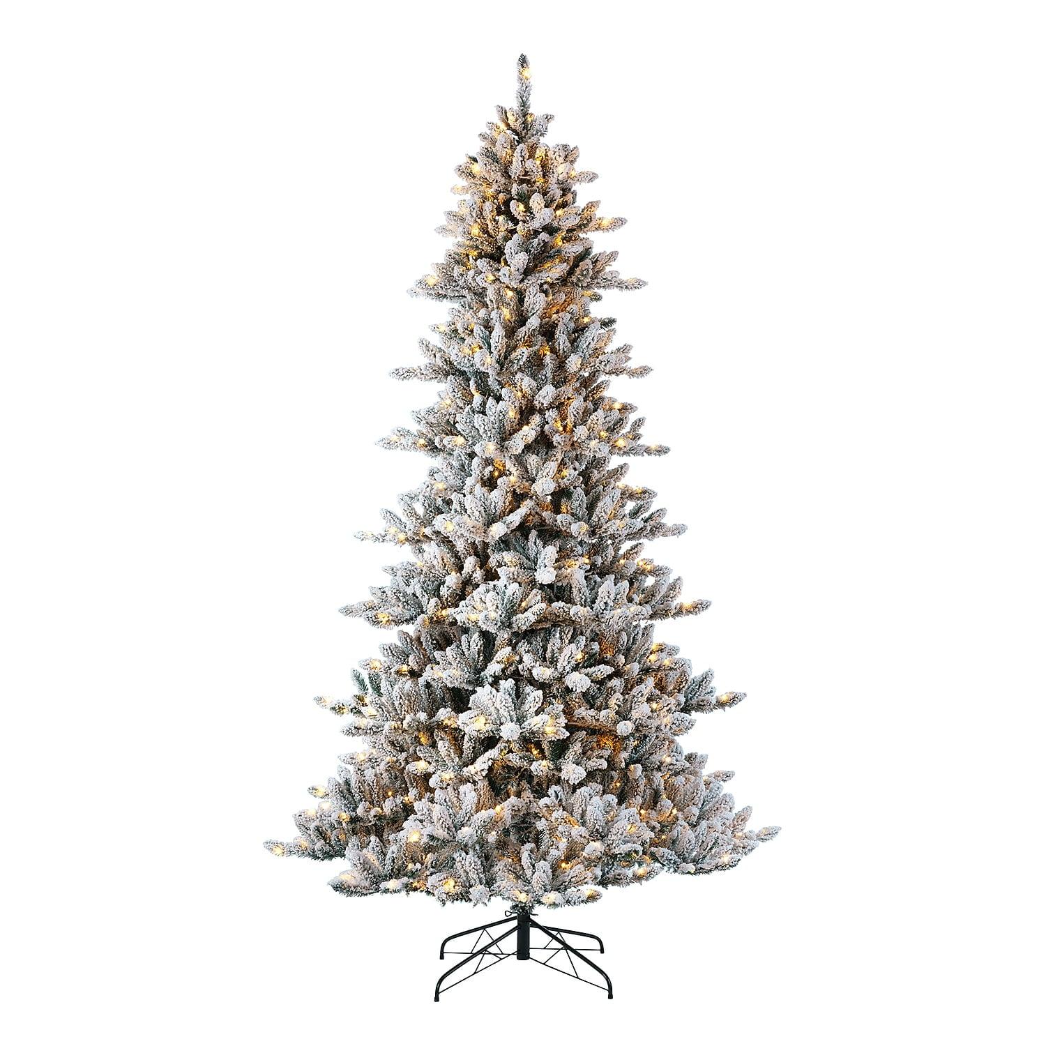 Glitz Design Glitzhome 9ft Pre-Lit Snow Flocked Fir Artificial Christmas Tree with 650 Warm White