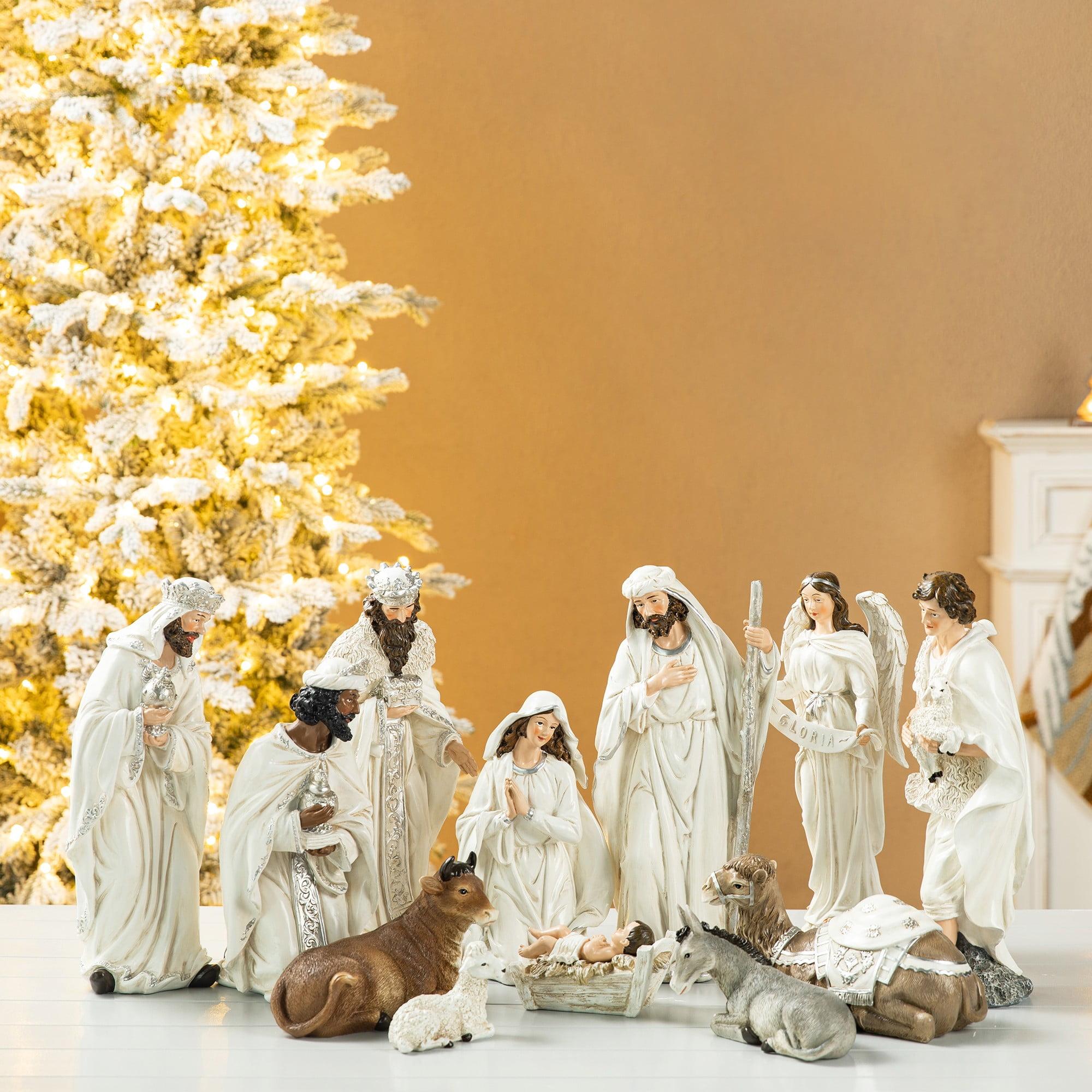 12 Piece Oversized Ivory Resin Nativity Figurine Set