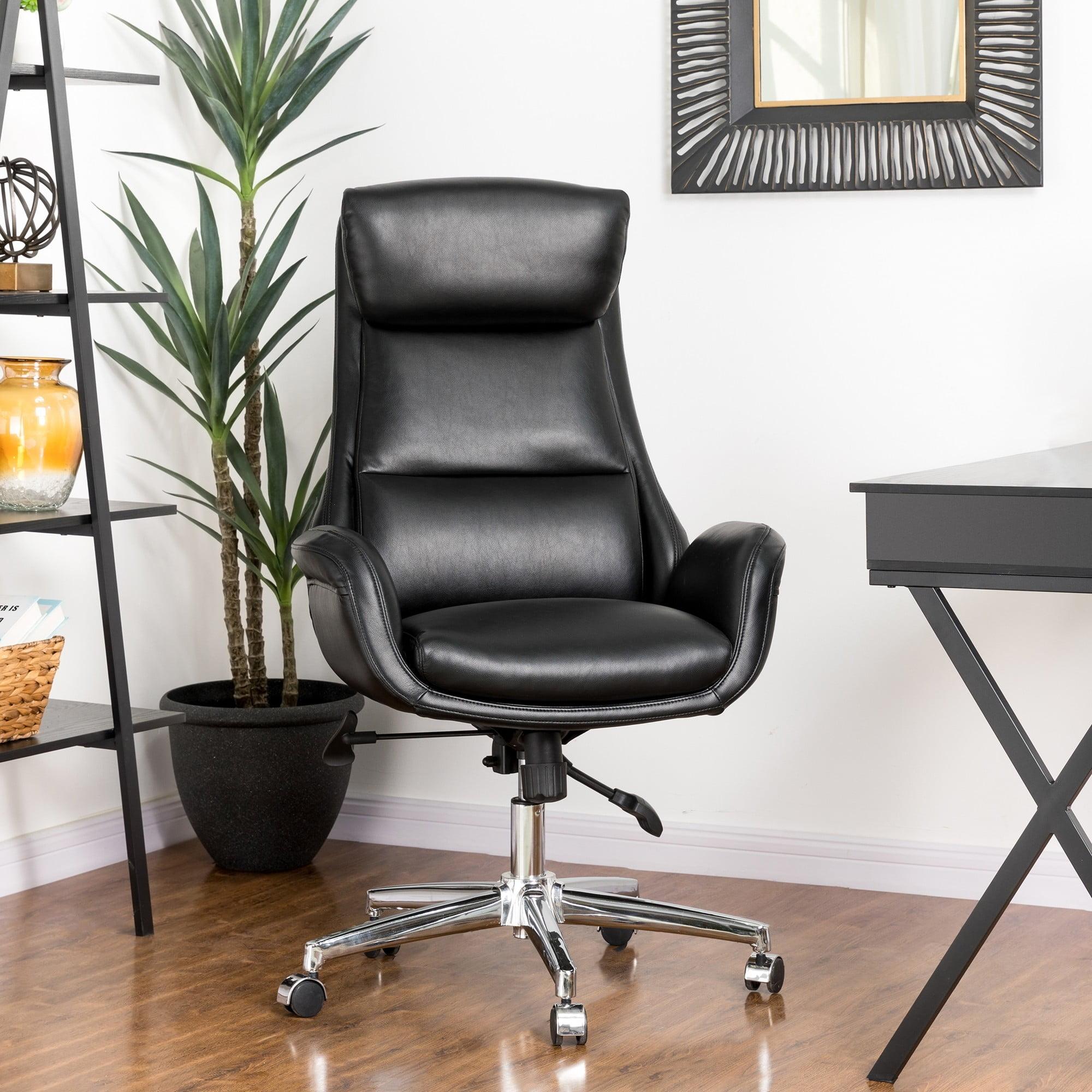 Glitzhome Adjustable Mid-Century Modern Swivel High Back Office Chair Black