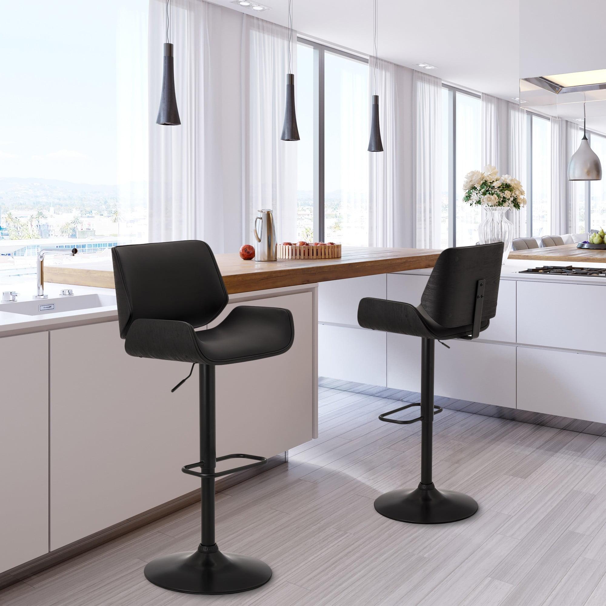 Set of 2 Leatherette Adjustable Height Swivel Bar Stools Black Metal Base Black - Glitzhome