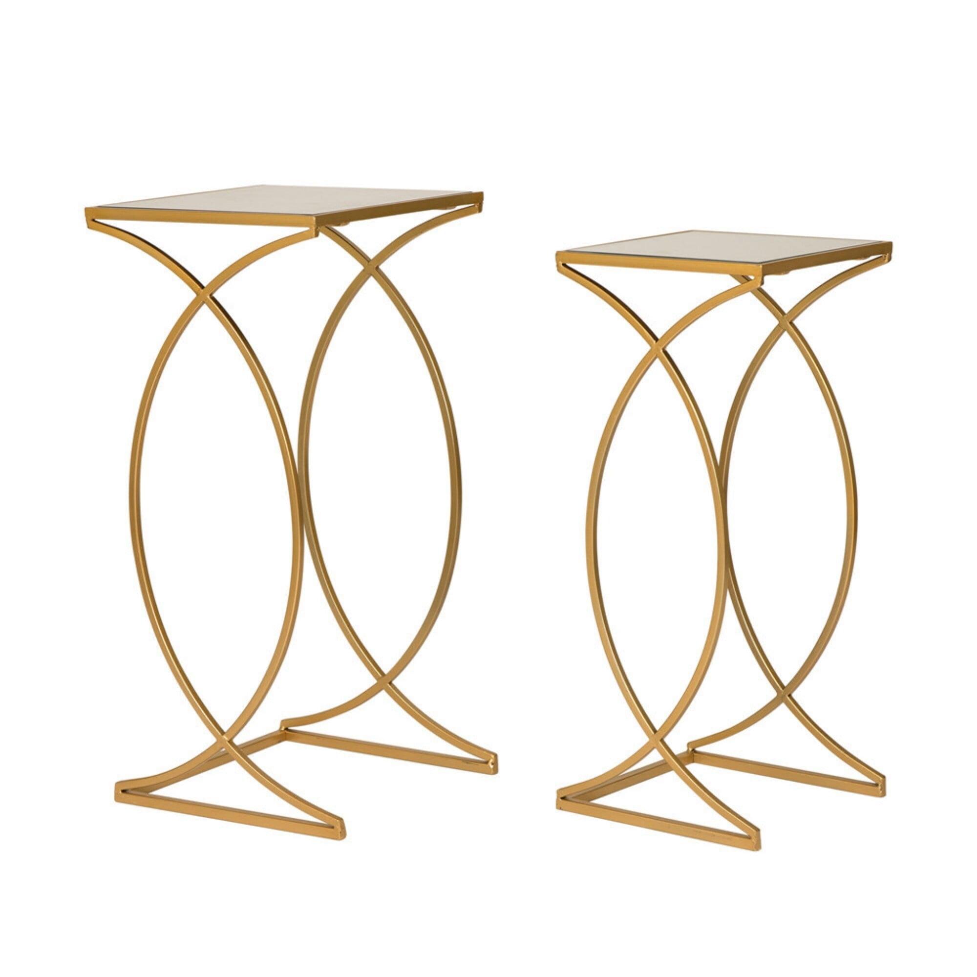 Glitzhome  Set of 2 Glam Glass Modern Side Table Sofa Table Square-Gold Square