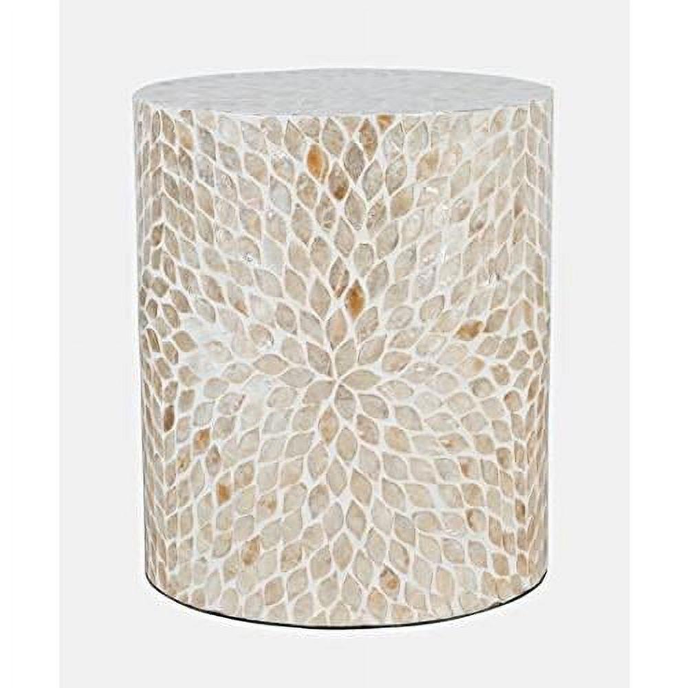 Cream Capiz Shell & Metal Transitional Round Accent Table