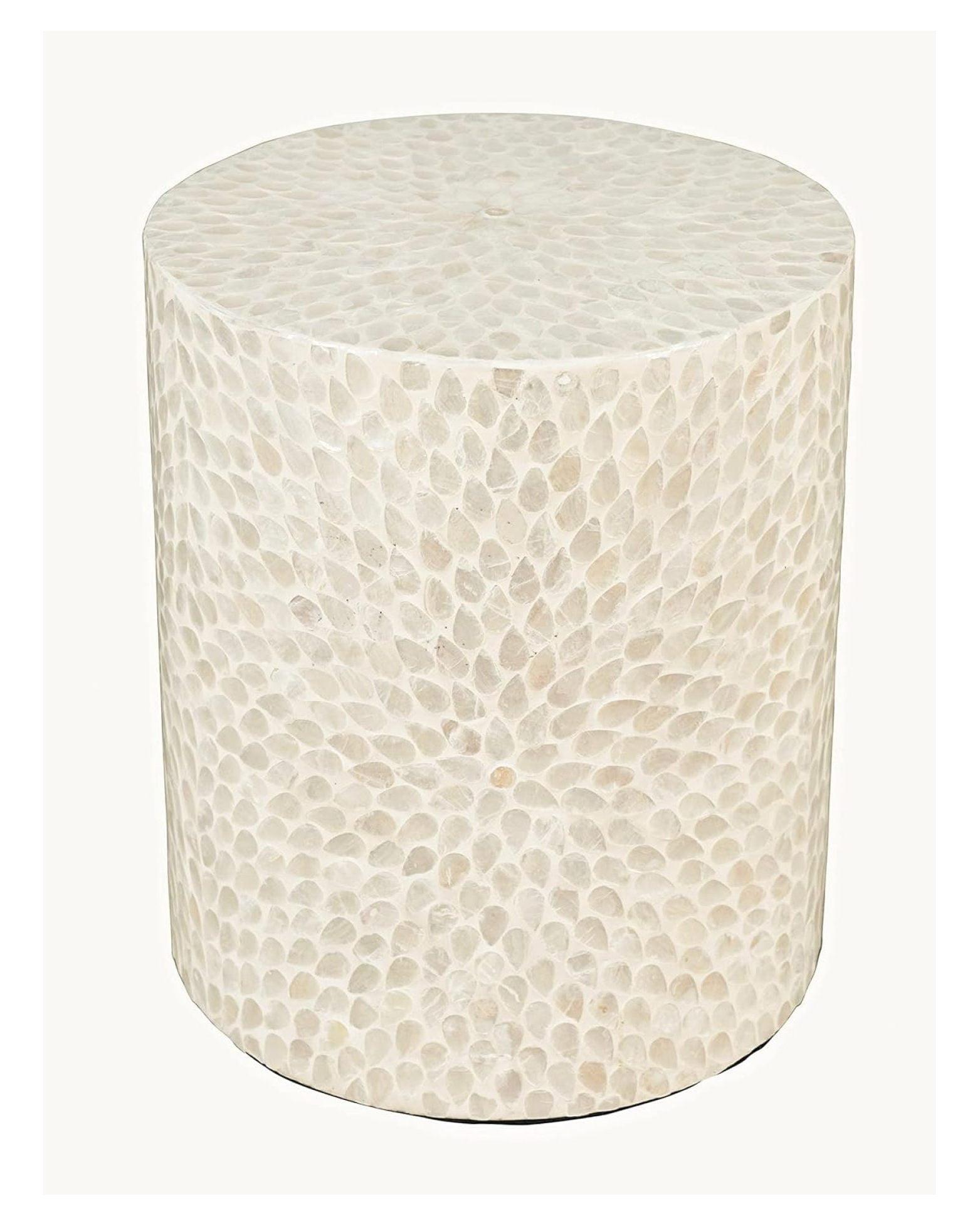 White Round Capiz Shell Accent Table