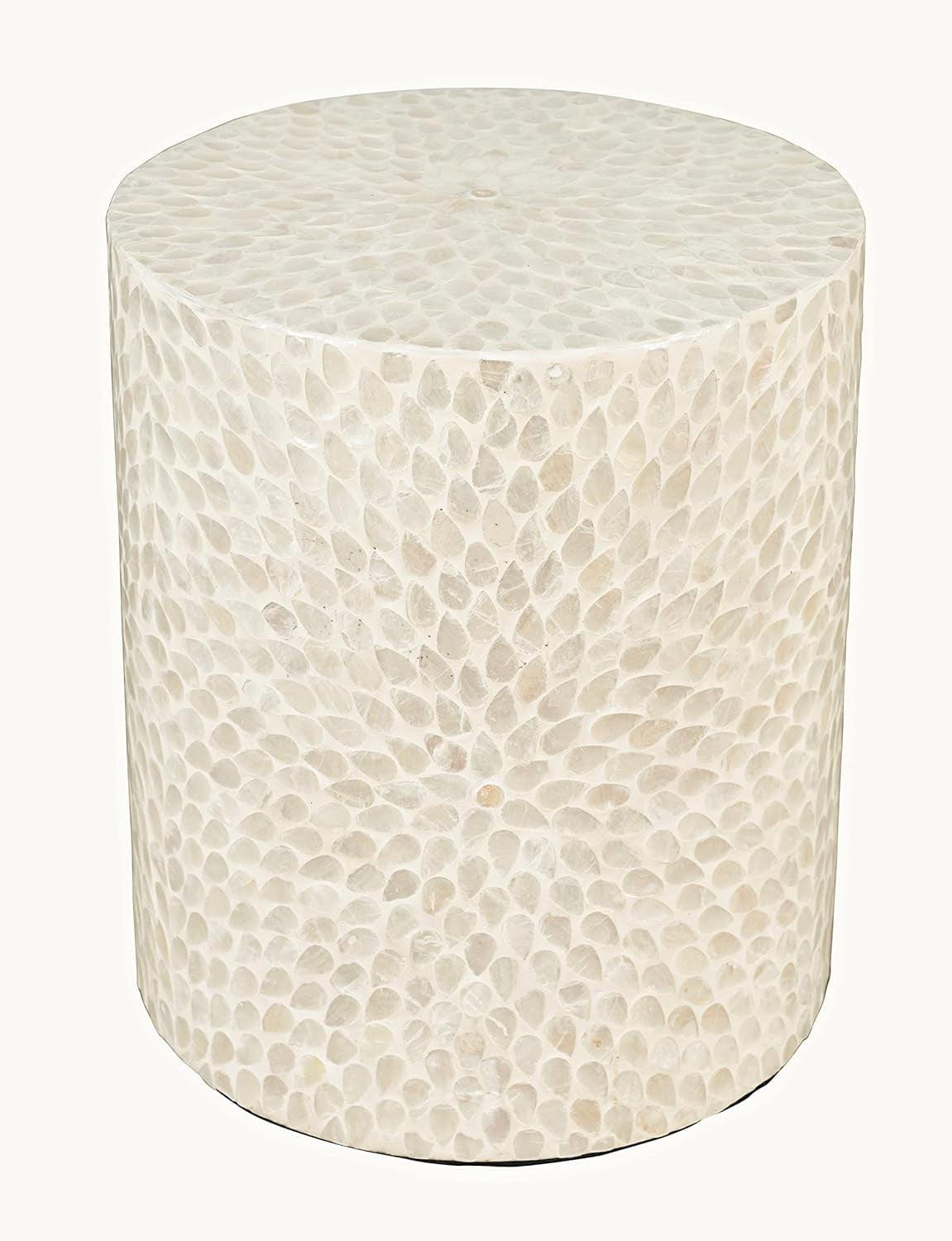 White Round Capiz Shell Accent Table