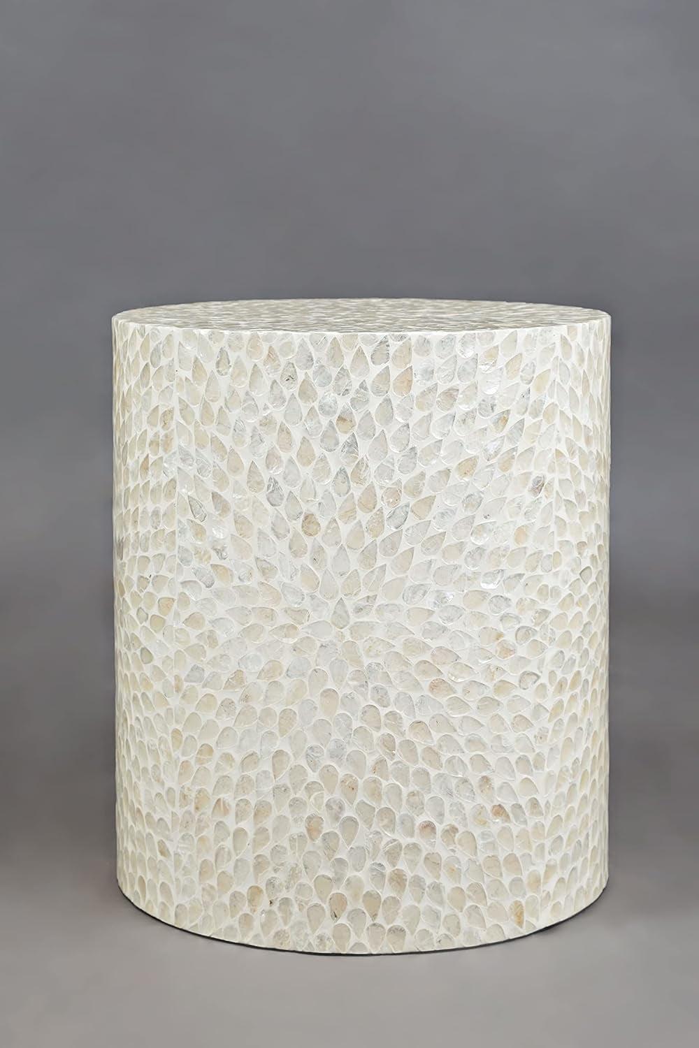 Transitional White Capiz Shell Round Accent Table, 16"