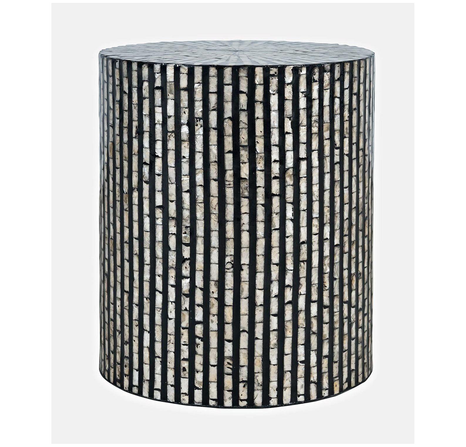 Round Black and White Capiz Shell Accent Table