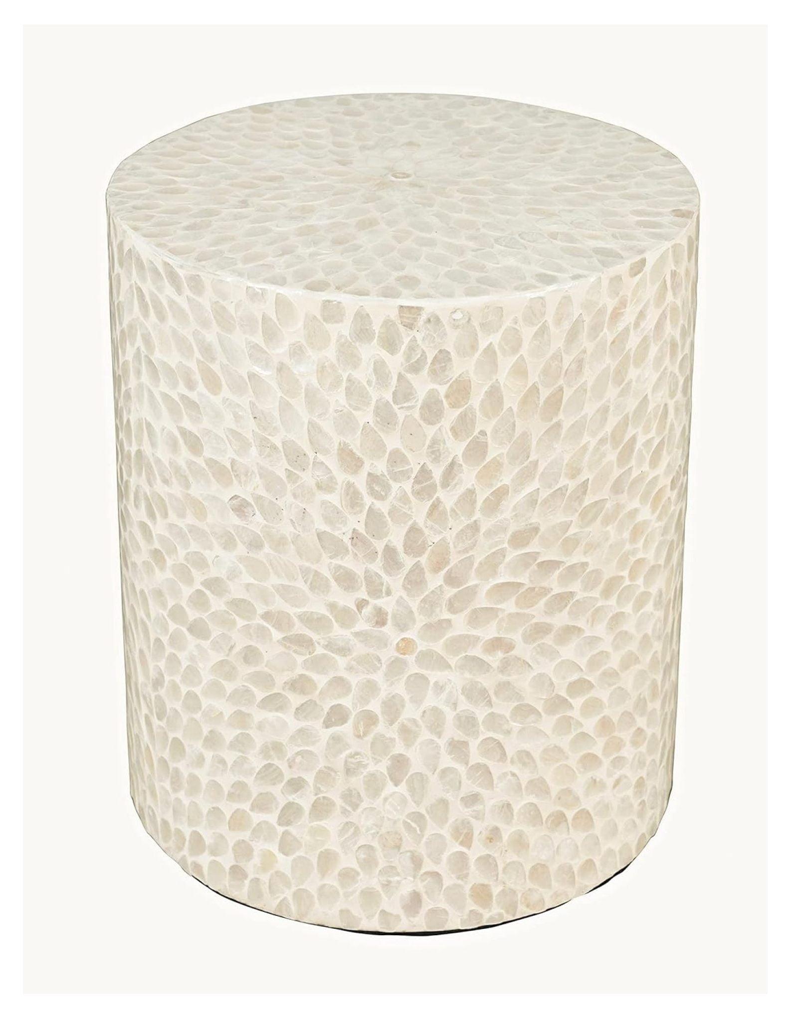 White Round Capiz Shell Accent Table