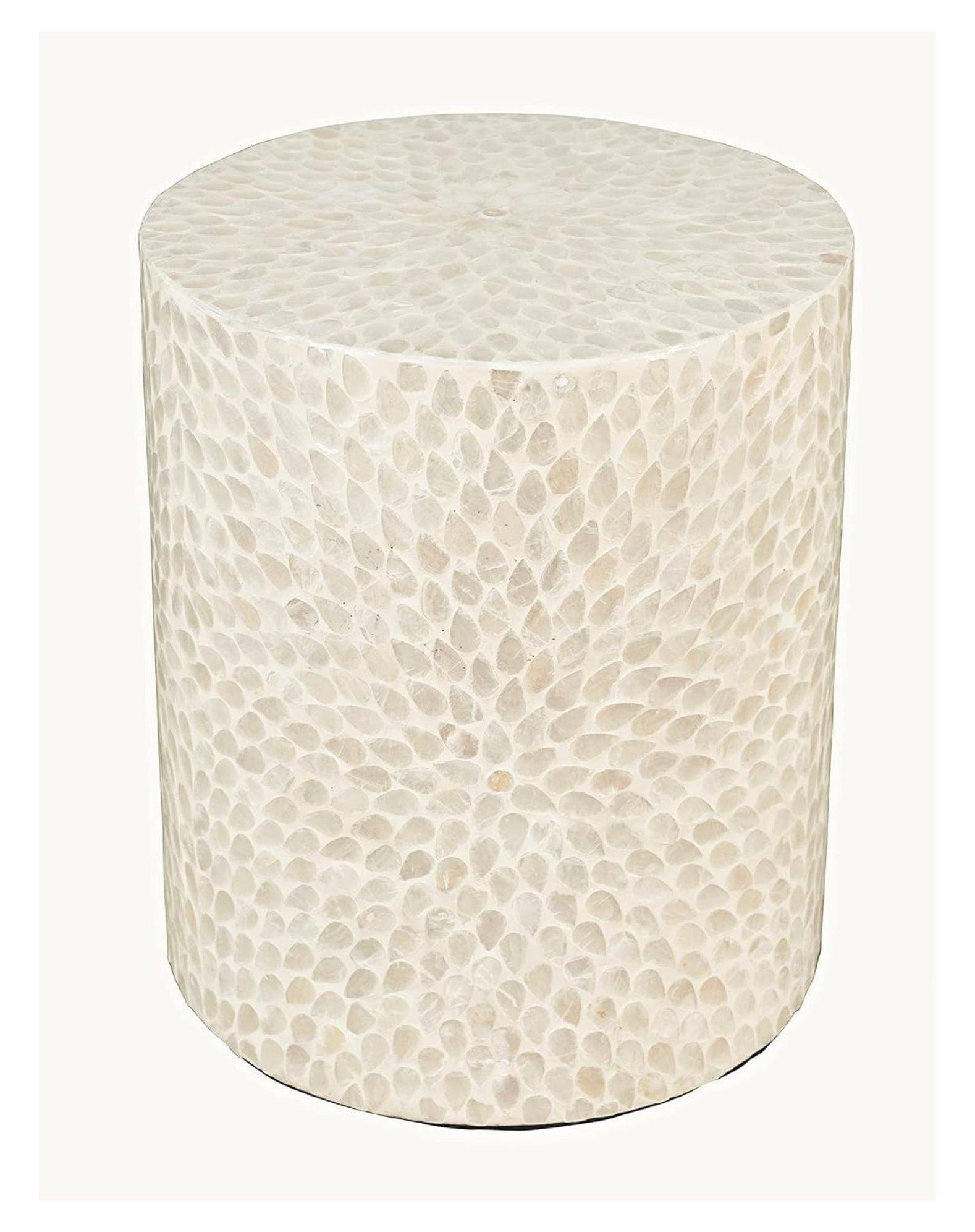 White Round Capiz Shell Accent Table