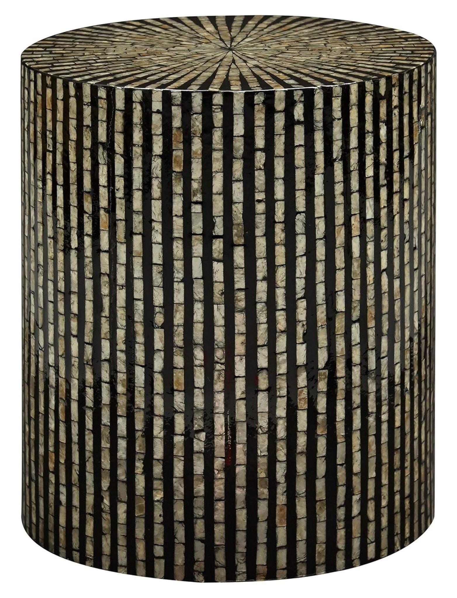 Black Round Capiz Shell and Wood Accent Table