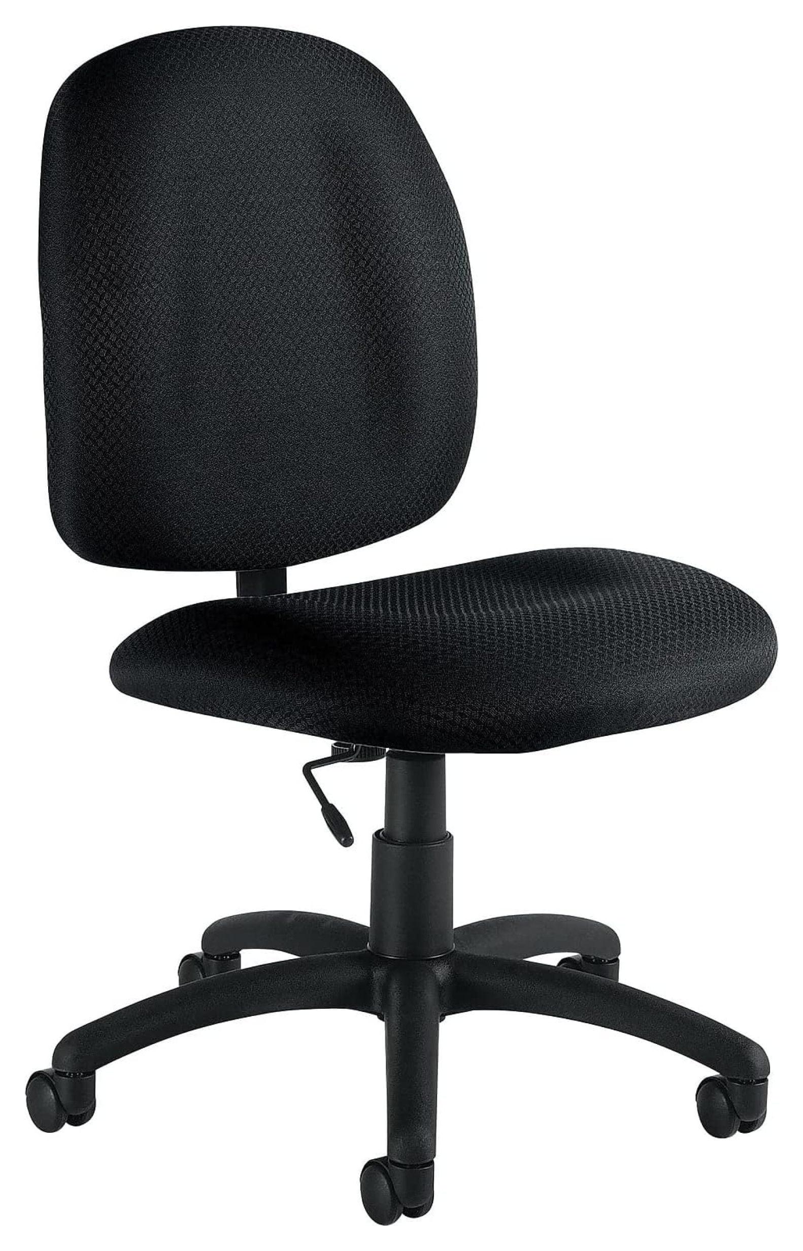 Black Swivel Armless Leather Task Chair with Fabric Back