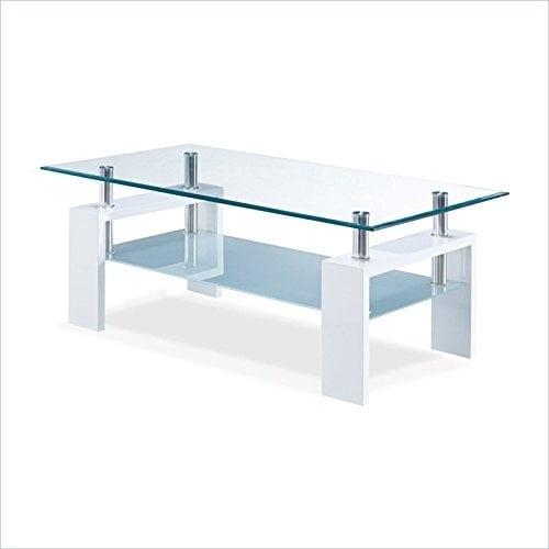 Global Furniture Rectangle Glossy White Coffee Table with Clear Glass Top