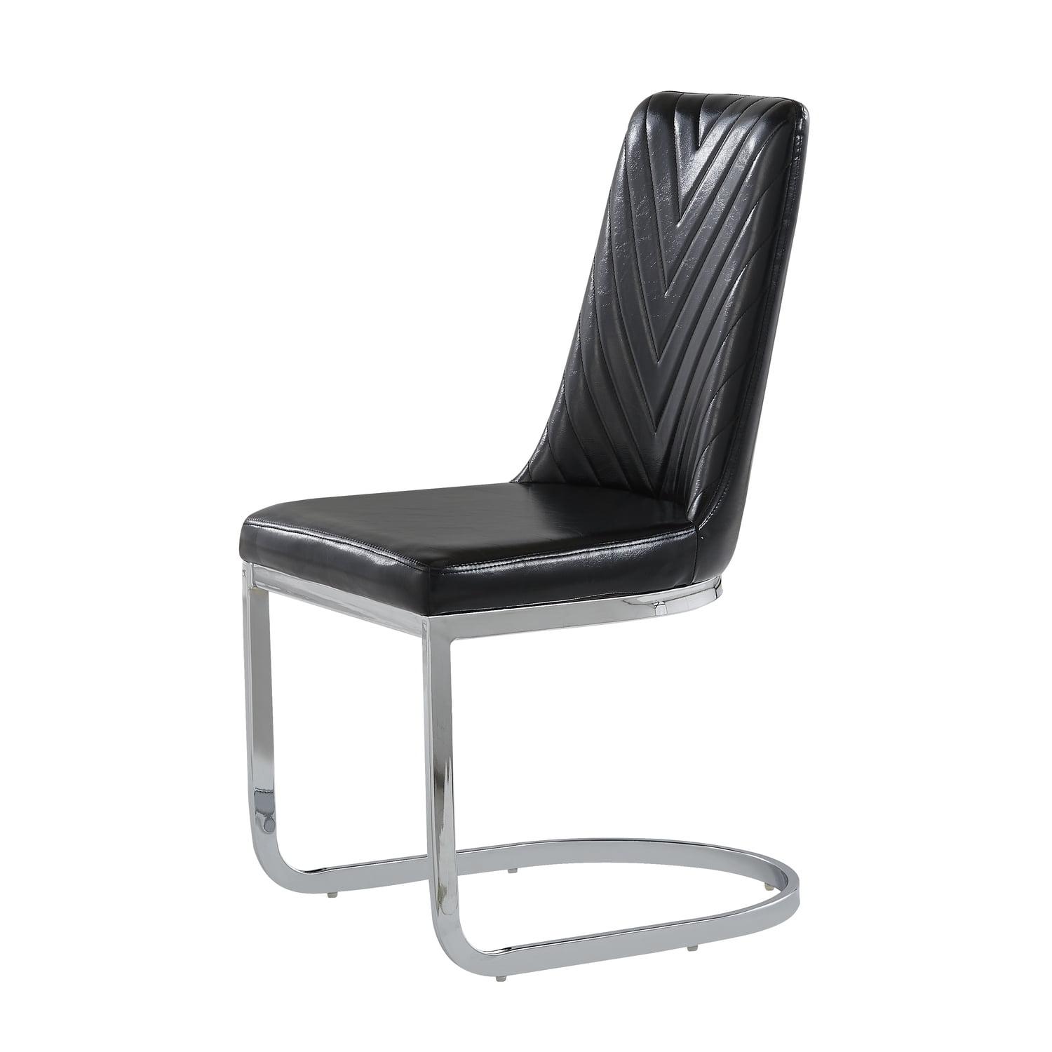 Elevate Chevron Black Faux Leather 38" Metal Dining Chair