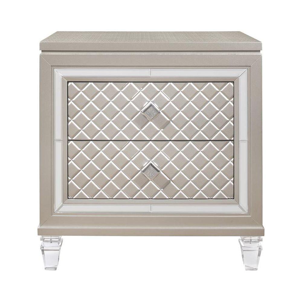 Champagne Elegance 2-Drawer Nightstand with Mirror Accents