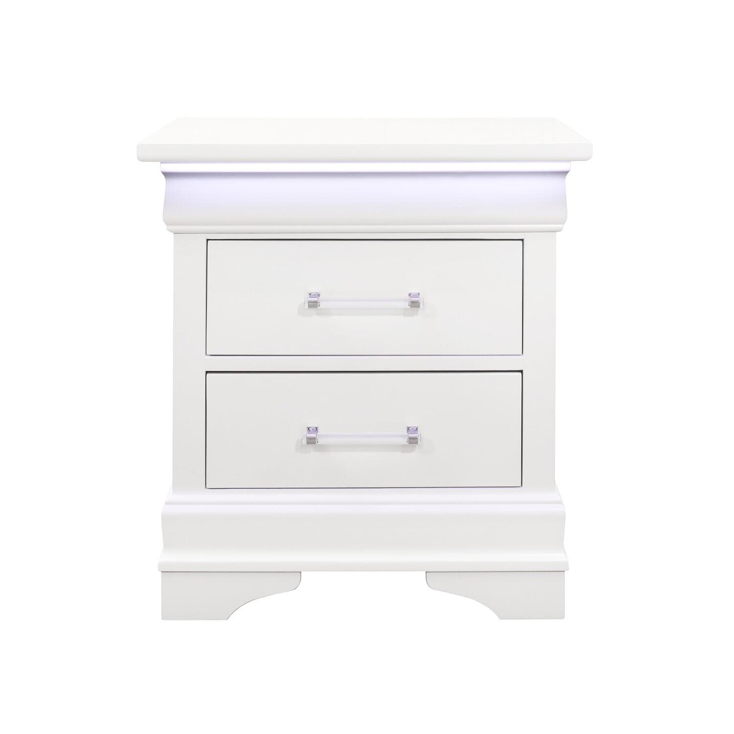 Charlie White Acrylic-Handled 2-Drawer Nightstand with LED