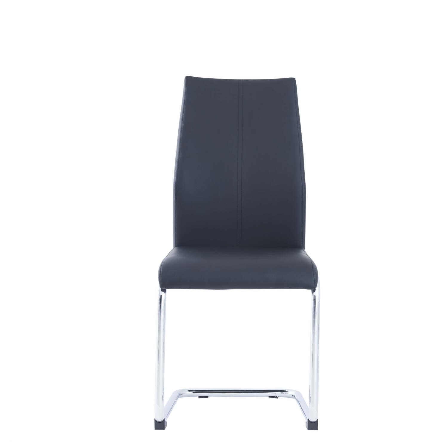 Sleek Black Faux Leather Upholstered Side Chair with Chrome Metal Base