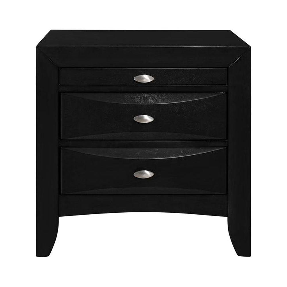 Linda Black Contemporary 3-Drawer Nightstand with Metal Knobs