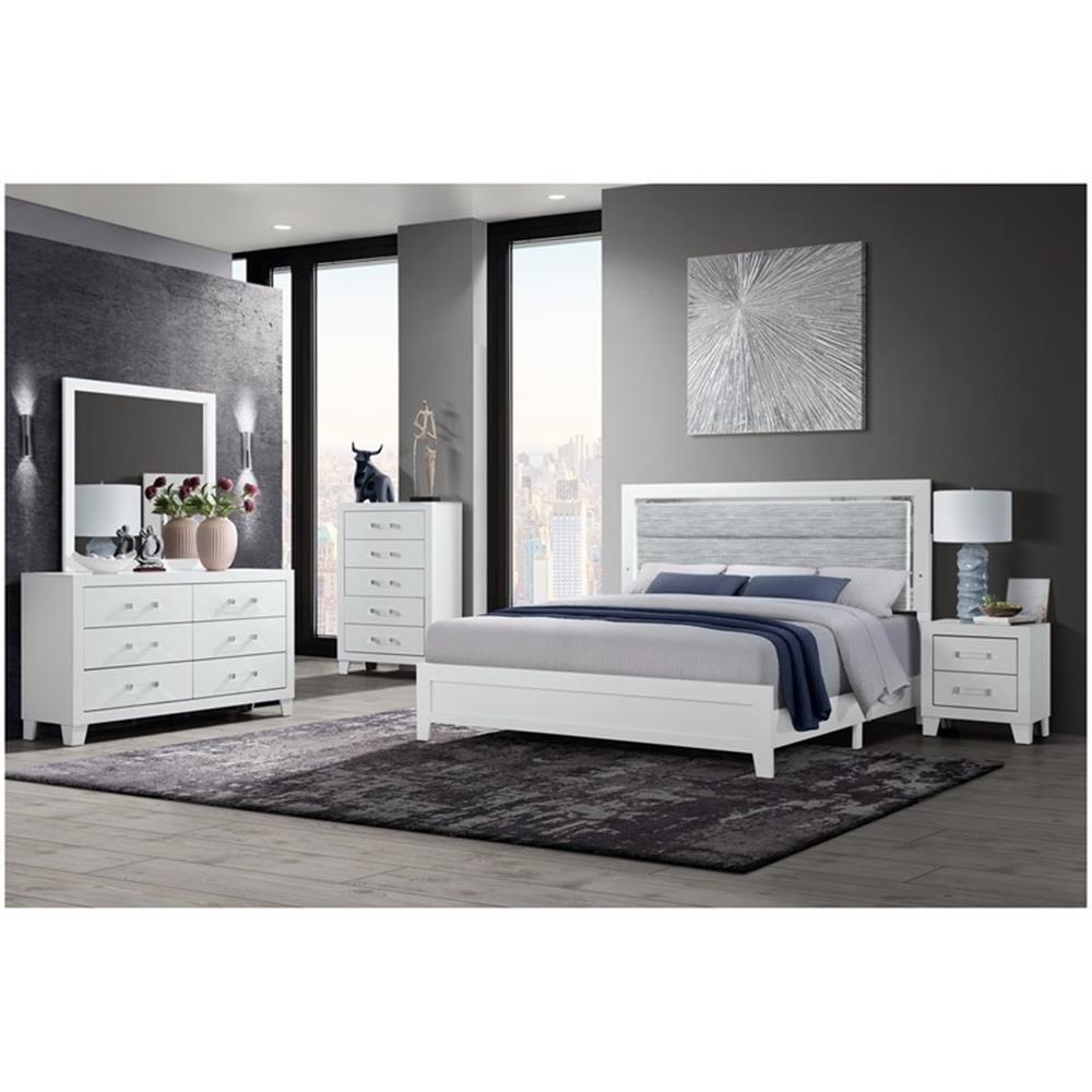 Global Furniture USA Luccia White Wood Queen Bed Set with LED