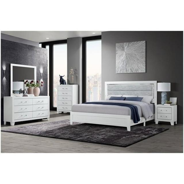 Global Furniture USA Luccia White Wood Queen Bed Set with LED