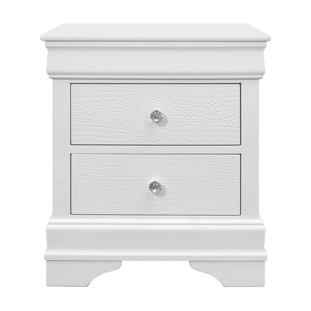 Pompei White Faux Croc 2-Drawer Nightstand