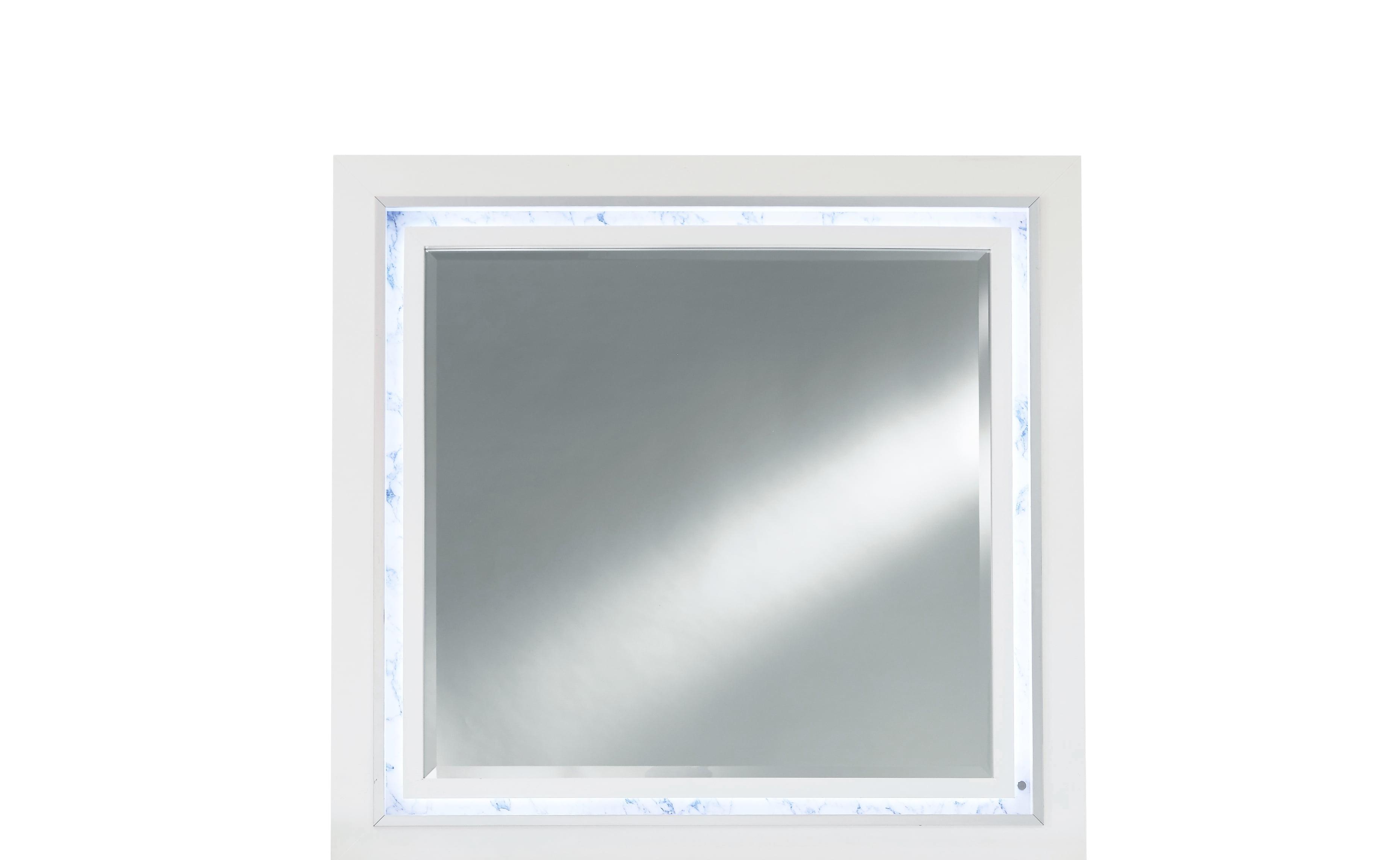 Santorini Luxe White Faux Marble LED Bedroom Mirror