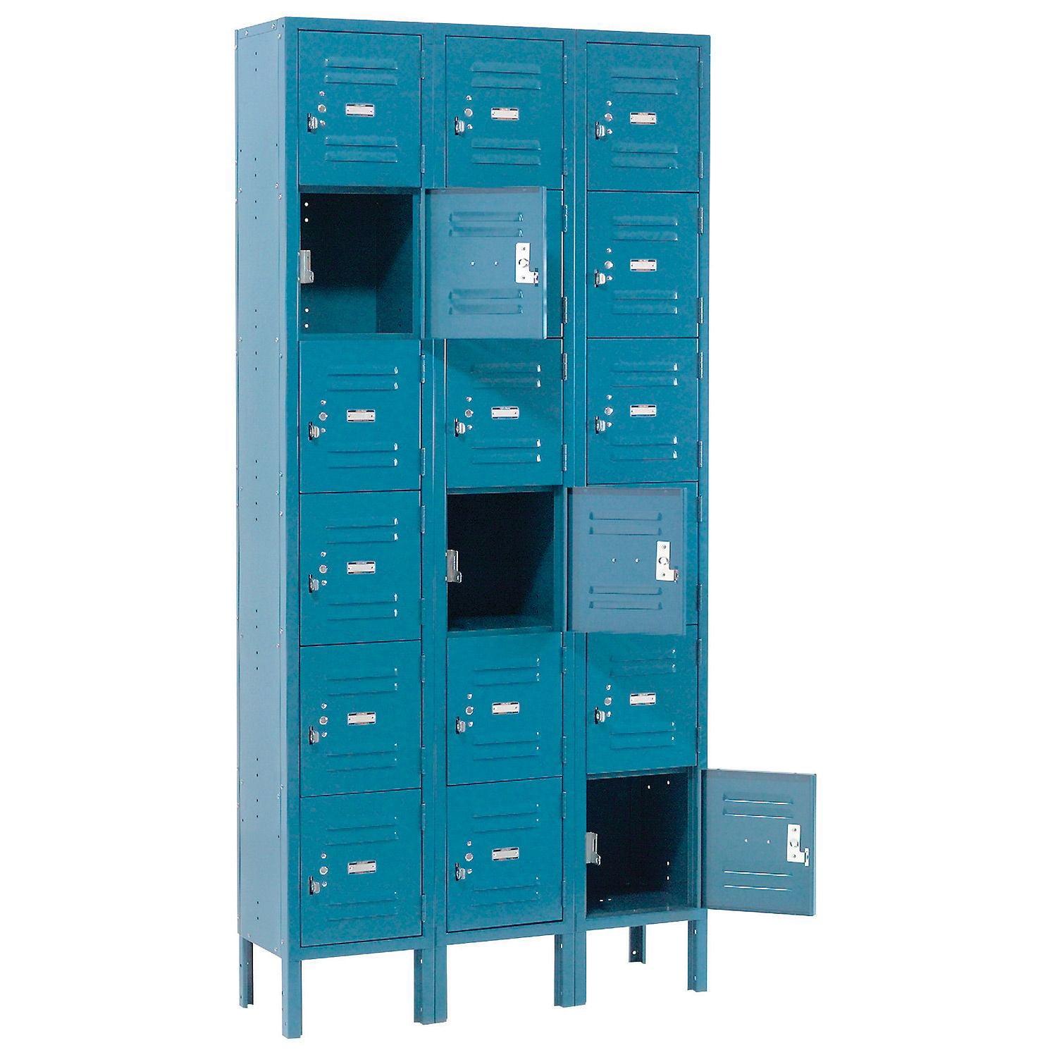 Blue Steel Six-Tier Lockable Office Locker with 18 Doors