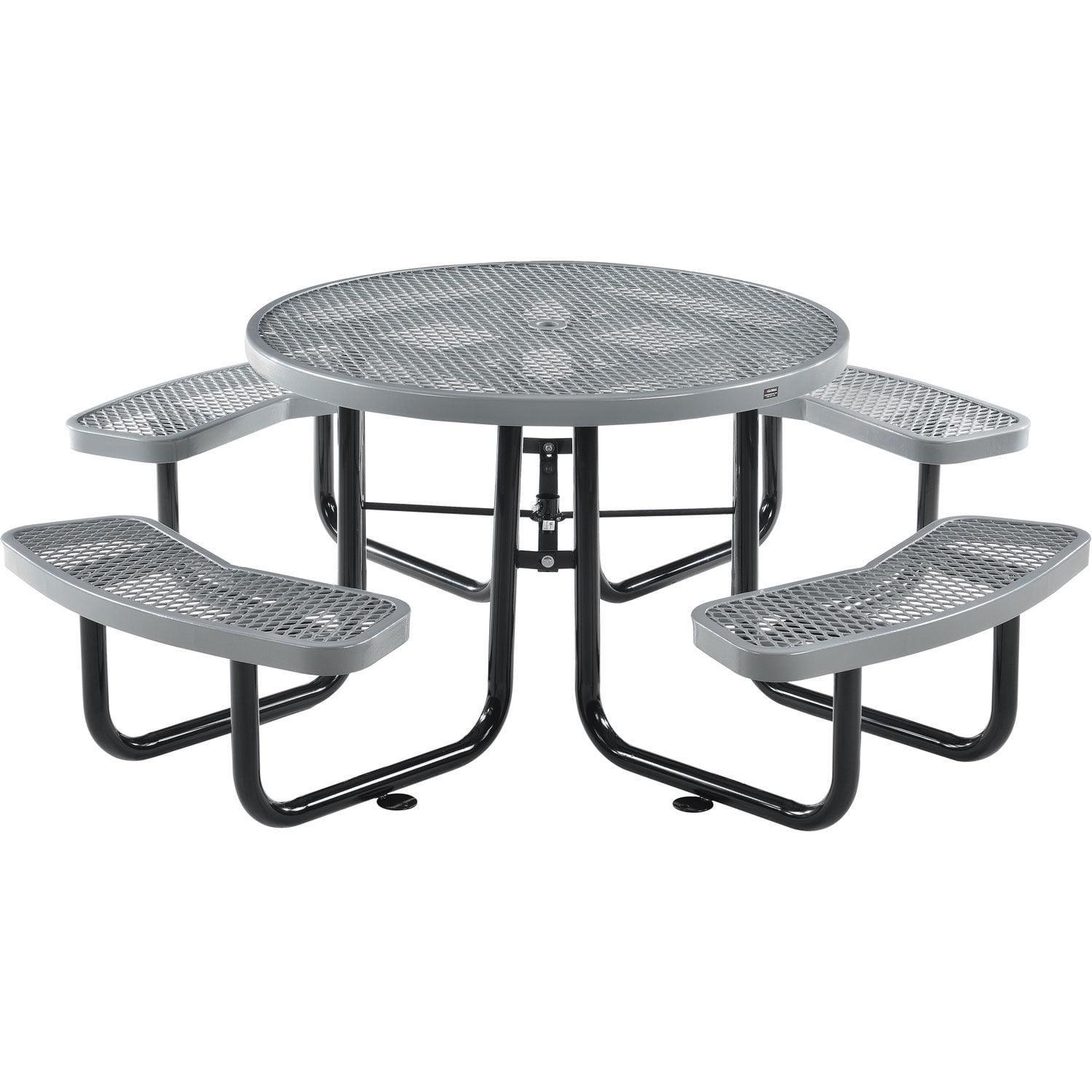 Gray 46" Round Metal Picnic Table with Umbrella Hole