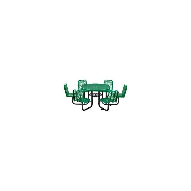 Global Industrial 277590GN 46 in. Round Carousel Expanded Metal Picnic Table with 6 Seats, Green