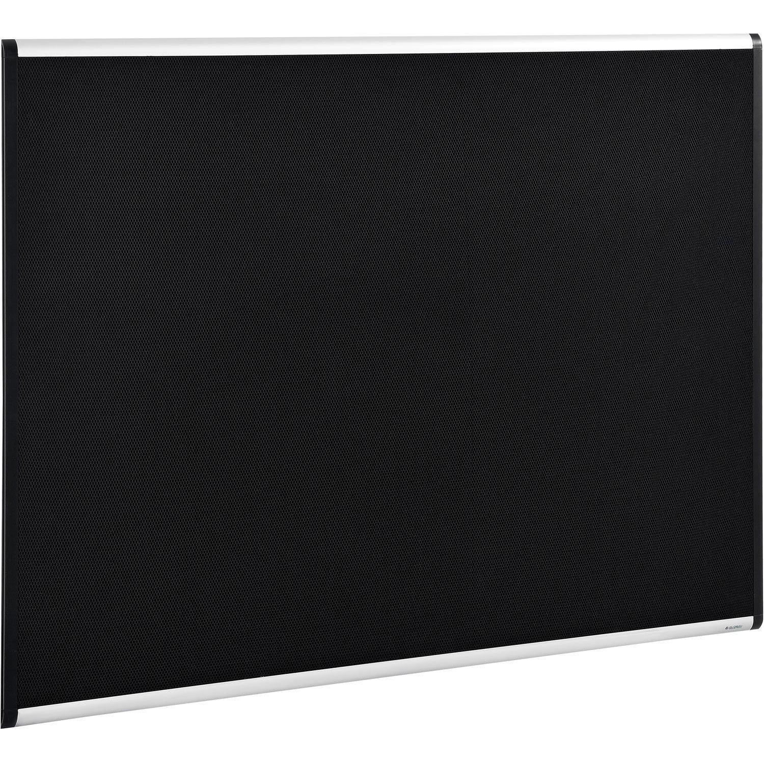 Black Fabric Mesh Bulletin Board with Aluminum Frame, 36"W x 24"H