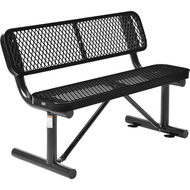 Global Industrial  4 ft. Outdoor Steel Bench with Backrest & Expanded Metal - Black