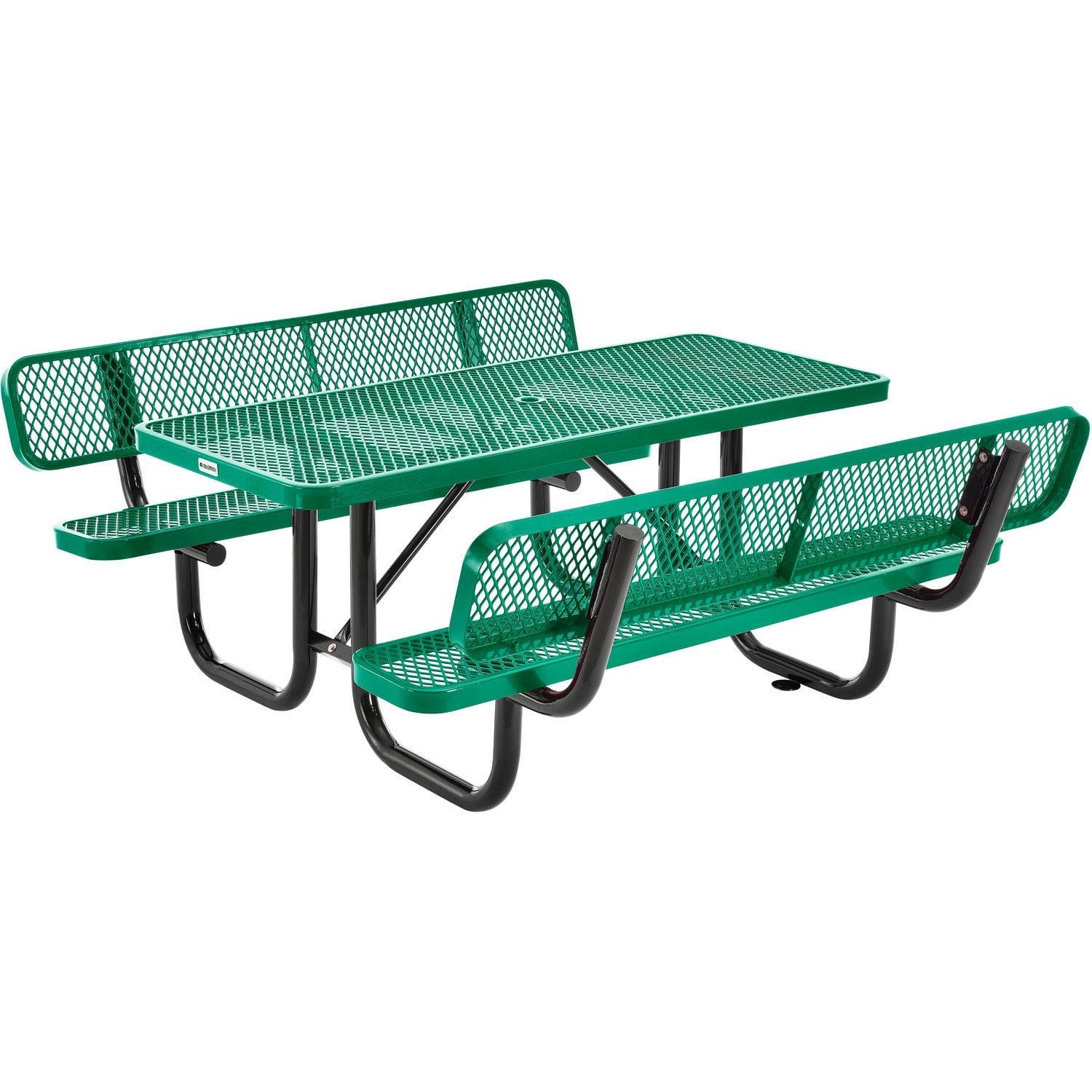 Global Industrial 277630GN 6 ft. Rectangular Outdoor Expanded Metal Picnic Table with Backrests, Green