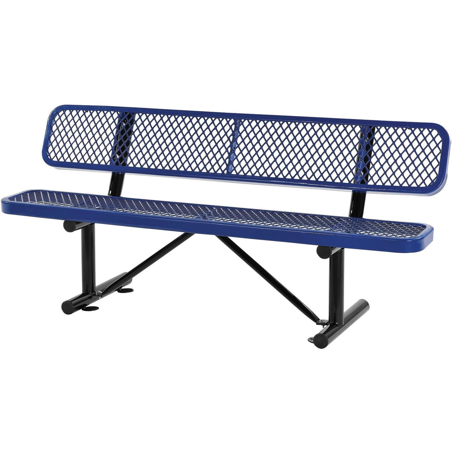 72" Blue Metal Mesh Outdoor Bench with Backrest