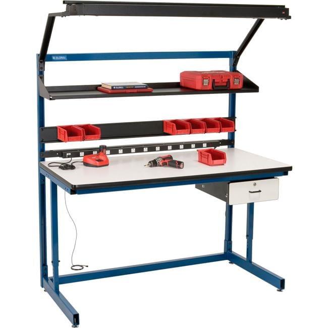 Blue Cantilever Workbench with ESD Laminate Top and Drawer