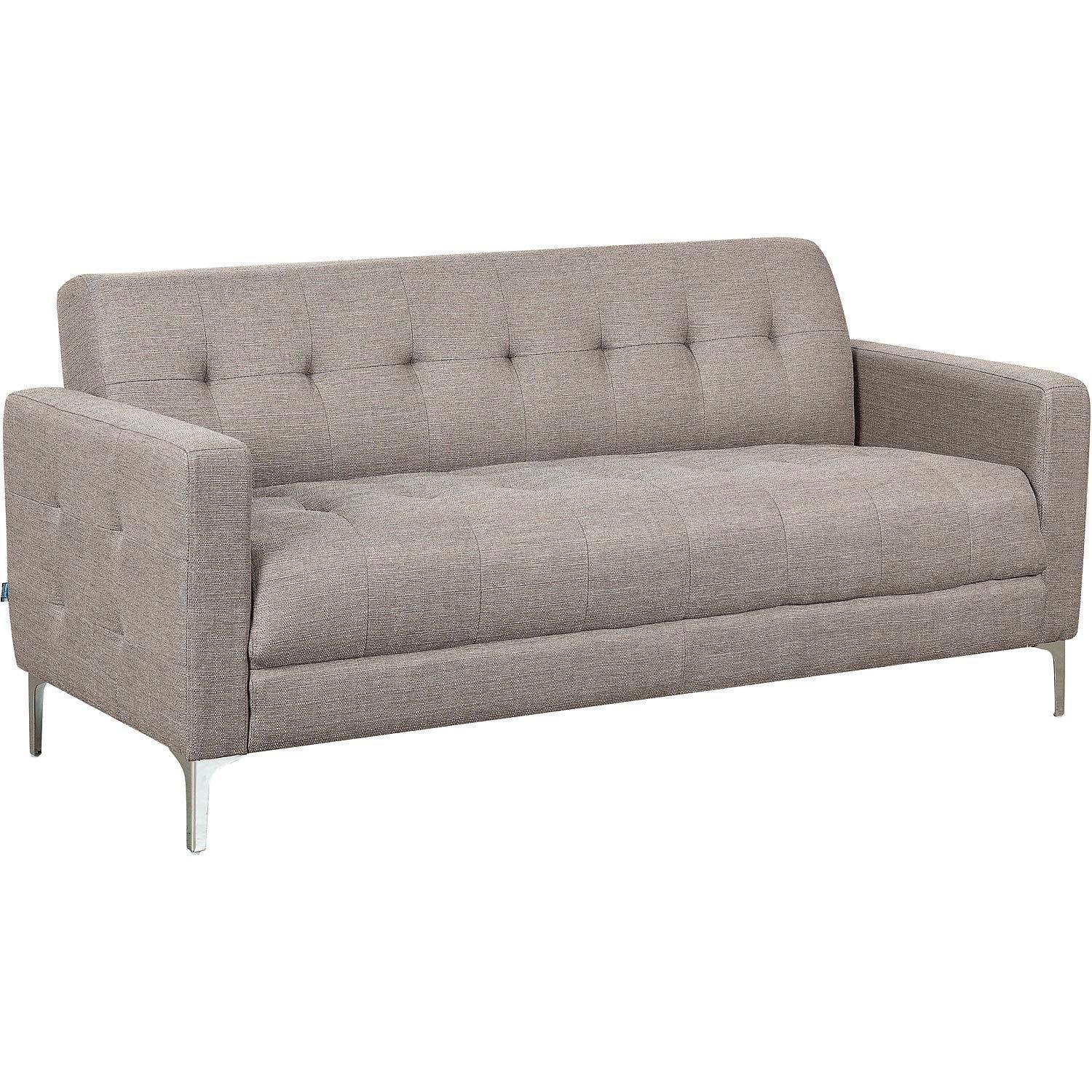 Beige Fabric Upholstered Reception Sofa with Steel Legs