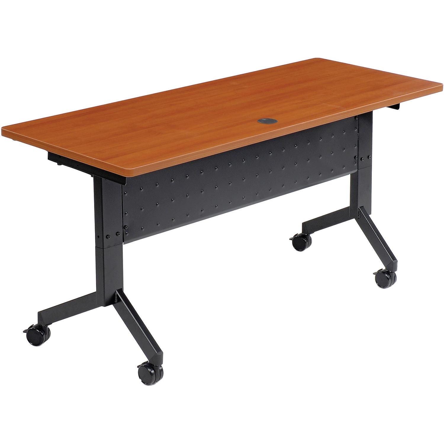 Cherry and Black Laminate Flip-Top Training Table with Casters