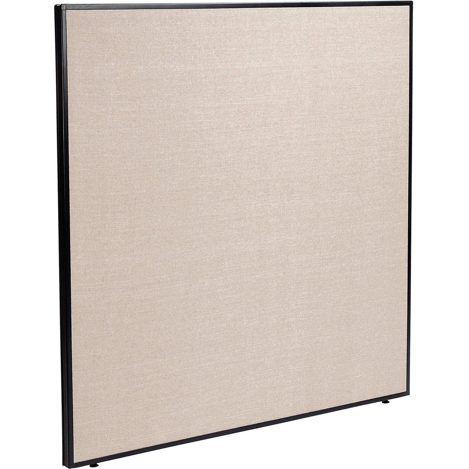 Tan Fabric Upholstered Office Partition Panel with Black Frame, 60" x 60"