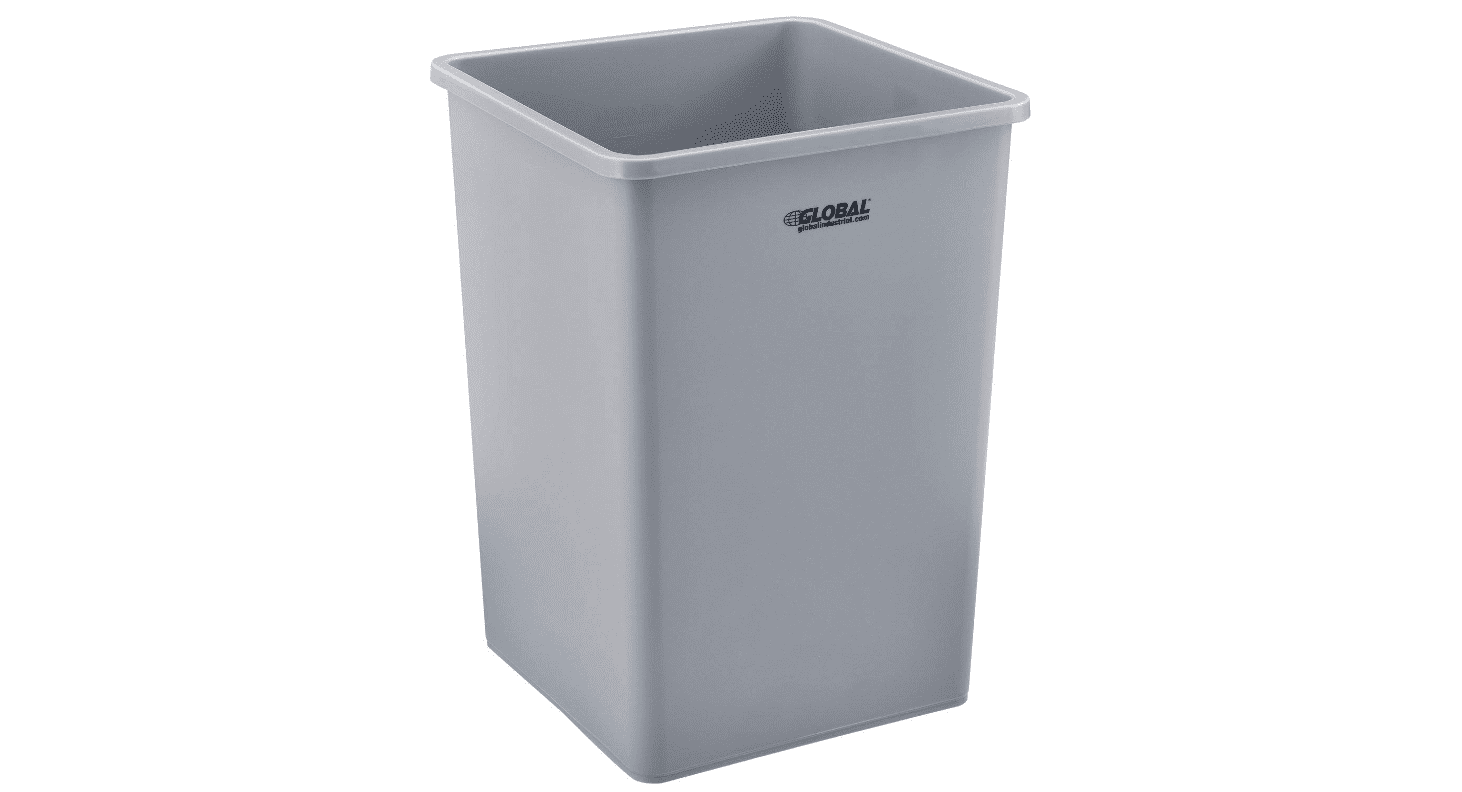 Global Industrial Square Plastic Garbage Can, Gray, 35 Gallon